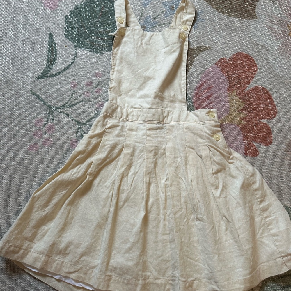 Olive juice Cream Linen Pinafore Dress